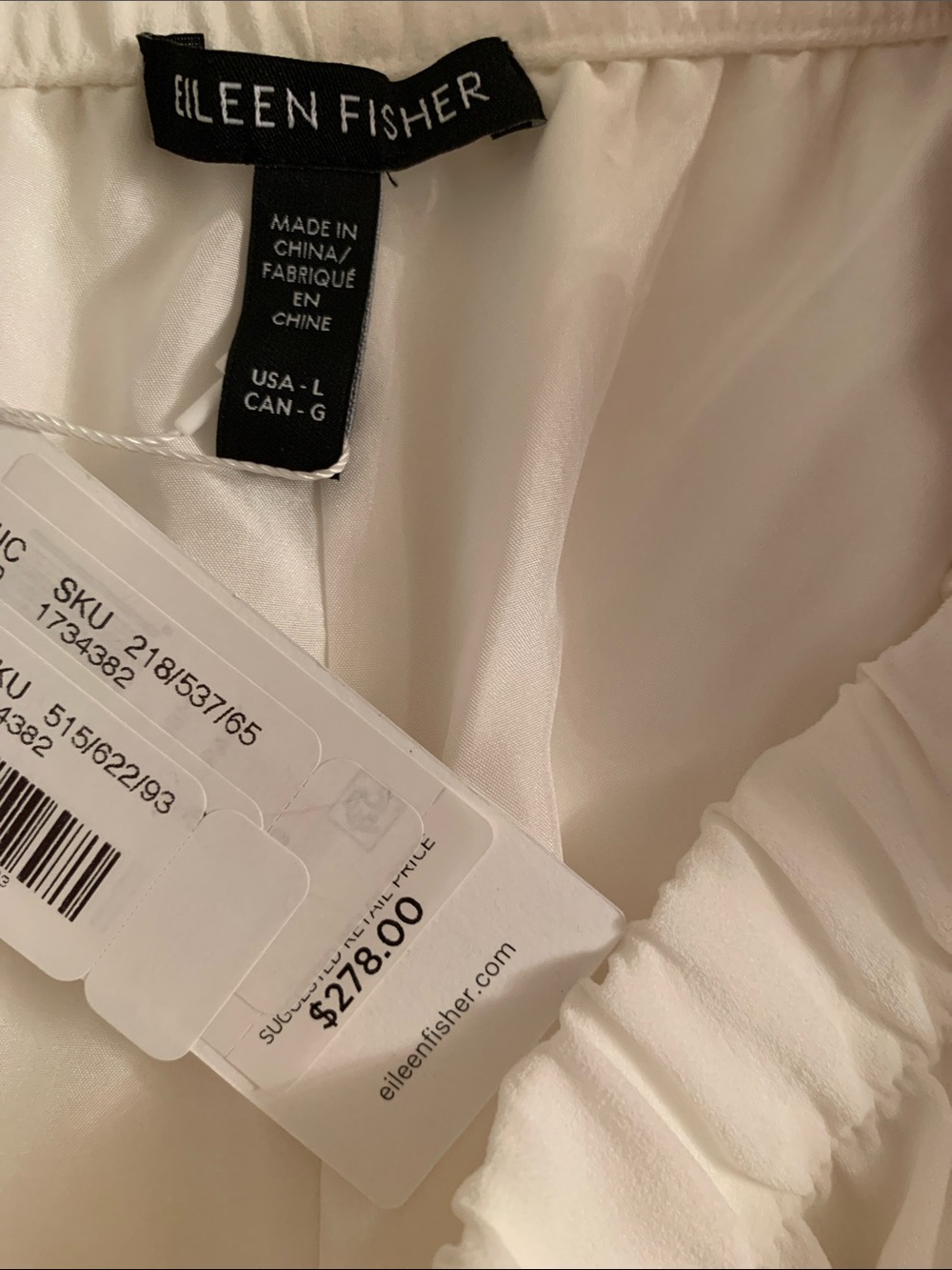 NWT Eileen Fisher 100% Silk Elastic Waist Wide-Leg Pull-On Pants Size L $278 - Picture 8 of 9